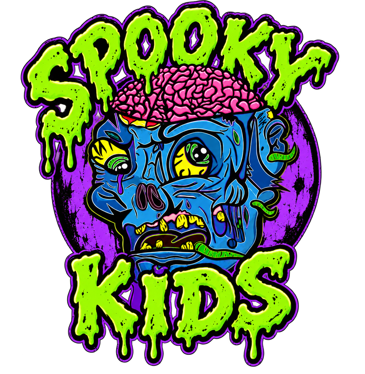 Zombie Skull Button — Green/Purple