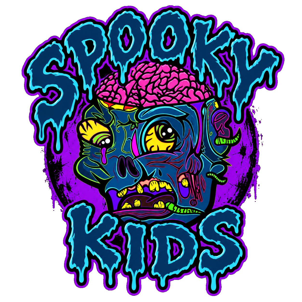 Zombie Skull Button — Cyan/Magenta